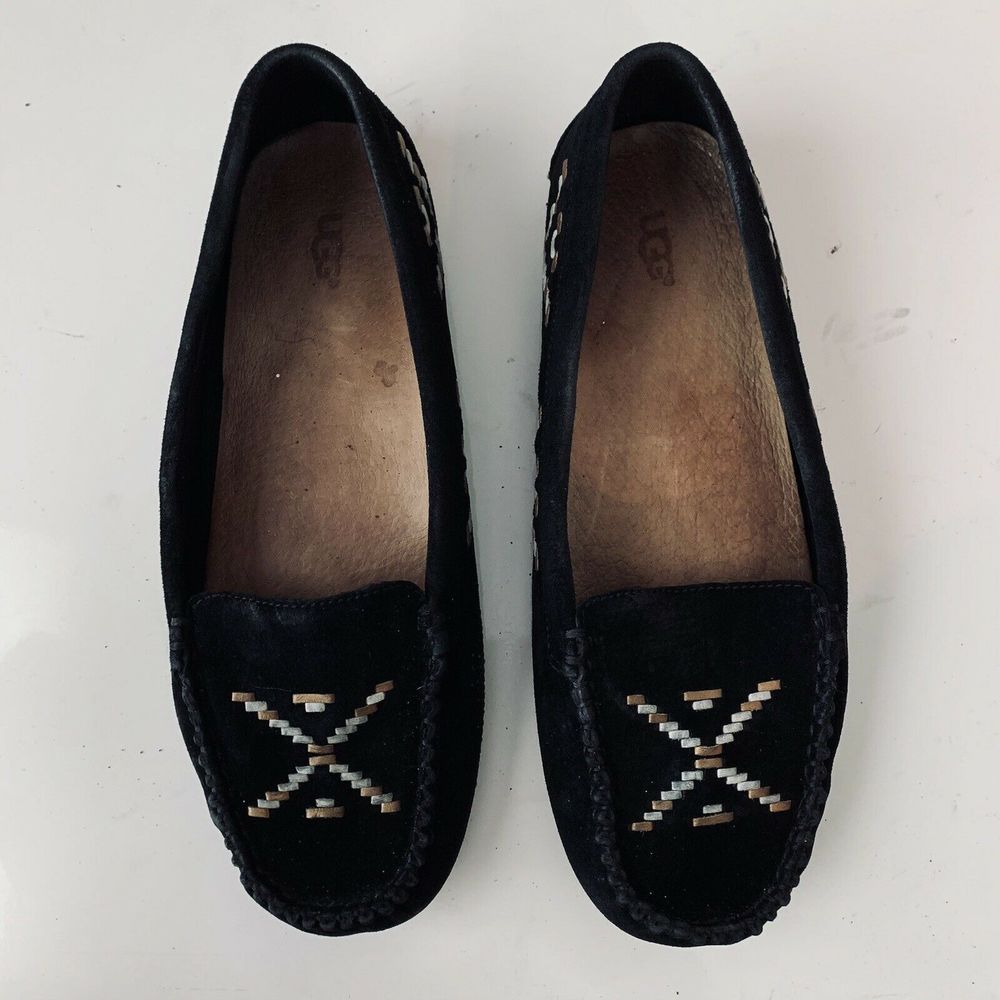 Ugg Calze Rustic Weave Black Suede Moccasins - Picture 2 of 5